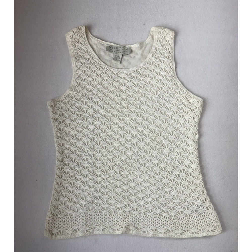vtg Crocheted Sleeveless top cream Boho Chic Festival Cottagecore costal Y2k M‎